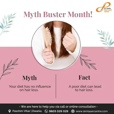 A common myth is that diet does not influence hair loss. The fact is that a poor diet lacking essential vitamins and minerals can directly contribute to hair thinning and loss. Proper nutrition is a key component of maintaining healthy hair.