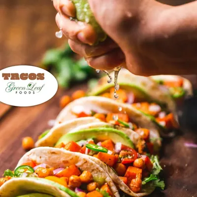A fresh take on a Mexican classic. My vegetarian tacos are packed with seasoned chickpeas, fresh vegetables, and avocado, finished with a squeeze of lime for a zesty kick.