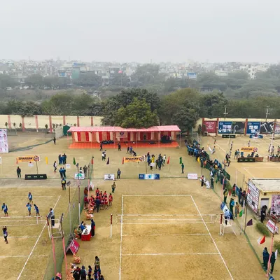 A wide view of the 44th Sub-Junior National Championship held at our home ground, Laxmi Public School. We are proud to host prestigious events that promote volleyball at all levels.