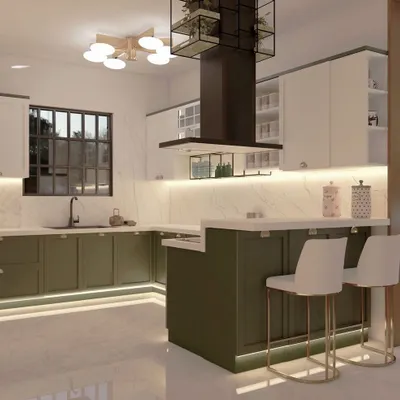 An aesthetic kitchen design that demonstrates our attention to interior details. The space features two-tone cabinetry, under-cabinet and kick-plate LED lighting, and a breakfast bar, combining functionality with modern style.