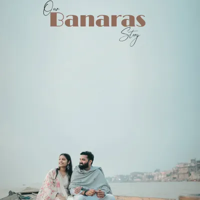 A couple sits together on a traditional boat in Banaras, with the vast, misty sky above them. This minimalist shot evokes a sense of peace and shared journey.