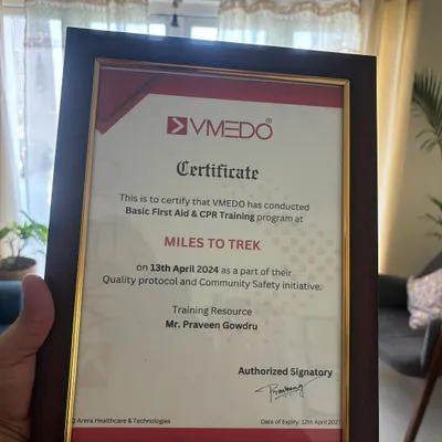 We are proud to be certified in Basic First Aid & CPR. This certificate represents our commitment to the safety and well-being of every trekker who joins us.