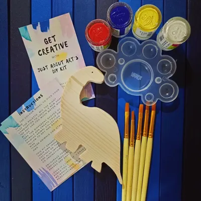 Get creative with our DIY Art Kit. Each kit comes with wooden animal cutouts, non-toxic paints, brushes, a palette, and instructions to guide your little one's masterpiece.