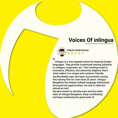 This testimonial from Hitesh Harikrishnan highlights our reputation for providing innovative, effective, and adaptive training solutions to colleges and corporations. He notes our role in helping language enthusiasts land job opportunities in India and abroad.