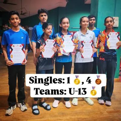 A group of our district champions celebrating a haul of medals, including a team gold, at the 1st Thane District Ranking tournament. This shows our collective strength and team spirit.