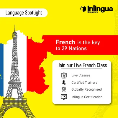 French is a key that unlocks 29 nations. As an official language in countries around the world, learning French opens up global career and travel opportunities. This graphic encourages you to join our live French class.
