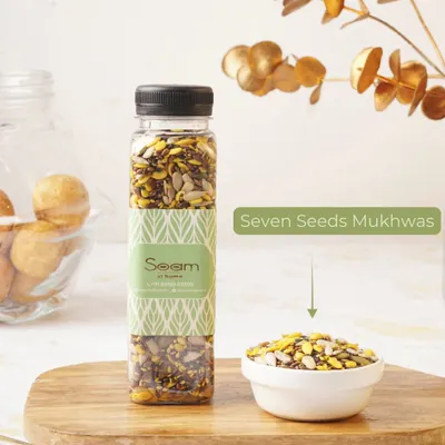 My Seven Seeds Mukhwas is a healthy and crunchy blend of nutritious seeds, perfect as a post-meal digestive or a light snack on its own.