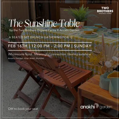 I am so excited to host 'The Sunshine Table,' a special farm-to-table brunch in collaboration with Two Brothers Organic Farms. It's an intimate gathering focused on wholesome food and meaningful connection.