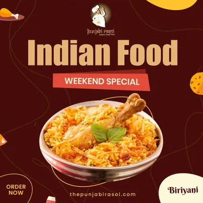 Our weekend special Chicken Biryani. Fragrant rice and tender chicken cooked together with our authentic spice blend.