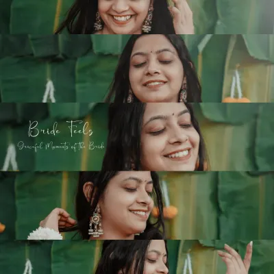 The Haldi ceremony is full of laughter and vibrant color. This collage captures the pure, uninhibited joy of the bride during this special pre-wedding ritual. These are the graceful, candid moments that make for beautiful memories.