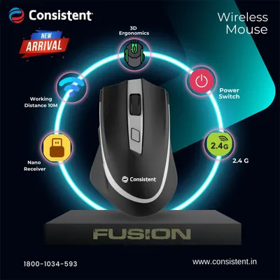 The "Fusion" wireless gaming mouse is built for performance with its 2.4G wireless connection and ergonomic 3D design. It offers a working distance of 10 meters and includes a power switch to conserve energy when not in use.