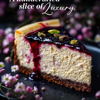 A handcrafted slice of luxury. Our Blueberry Cheesecake is the perfect balance of creamy, tangy, and sweet, finished with pistachios for a touch of elegance.