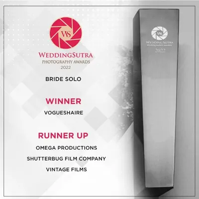 I am incredibly proud to have won the WeddingSutra Photography Award for the 'Bride Solo' category. This recognition is a testament to the hard work of my team and the trust of my amazing clients.
