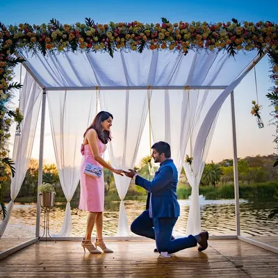 A perfect proposal setup by the water at sunset. We help you plan and capture these milestone moments, ensuring the surprise and emotion are preserved forever.