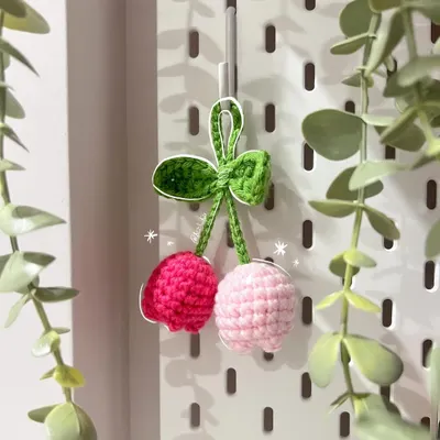 A close up of my tulip bag charm, one of my most popular small accessories. I make these in a variety of color combinations, and they are perfect for adding a bit of floral cuteness to your handbag, keys, or even your car's rearview mirror.