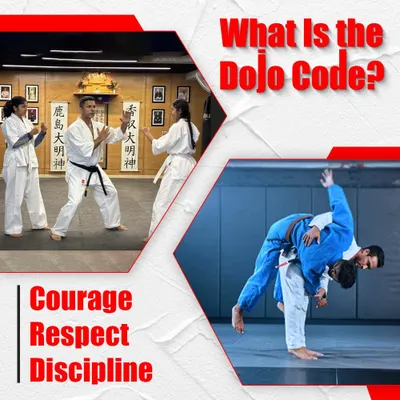 The Dojo Code of Courage, Respect, and Discipline applies to all arts we teach, from the striking of Karate to the grappling of Brazilian Jiu-Jitsu.