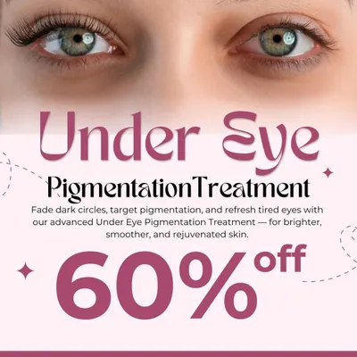 Limited Time Offer: Say goodbye to dark circles and tired eyes with 60% off our Under Eye Pigmentation Treatment. This is the perfect opportunity to target pigmentation and reveal a brighter, refreshed you.