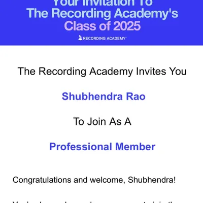 I am truly honoured to be invited by my peers to join the Recording Academy's Class of 2025 as a Professional Member. It is a humbling recognition from the institution that hosts the Grammy Awards.