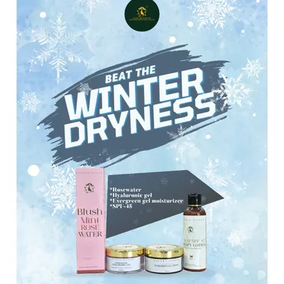 Beat the winter dryness with our curated combo. This set includes Rosewater, Hyaluronic gel, Evergreen gel moisturizer, and SPF to keep your skin hydrated, protected, and glowing all season long.