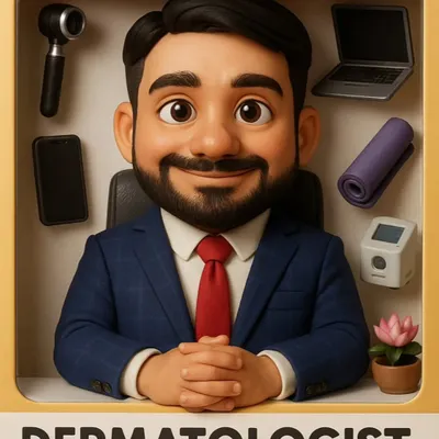 This fun avatar captures a few of my passions: dermatology with my dermatoscope, continuous learning on my laptop, yoga, and even growing lotus plants. I believe a balanced life helps me be a better, more focused doctor for you.