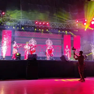 Ending the year with a bang. This traditional performance with a modern twist, complete with stage pyrotechnics, was part of a massive New Year's Eve production we managed.