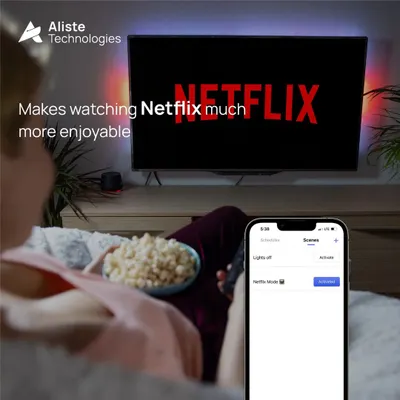 Elevate your binge-watching sessions. With our "Netflix Mode" scene, you can dim the lights and set the perfect ambiance for your movie night with just one tap on the app.