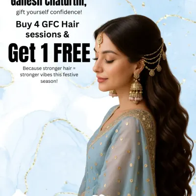 This Ganesh Chaturthi, gift yourself confidence with our festive offer on GFC Hair Sessions. Purchase four sessions and receive one completely free, because stronger hair means stronger vibes this season.