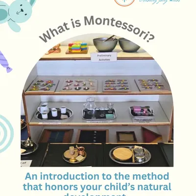 What is Montessori? This graphic serves as an introduction to the method, showing how our environment is thoughtfully arranged with specific learning materials.
