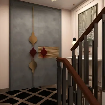 For a 6,000 sq ft residence in Delhi, I designed this main door with a concrete finish and motif-inspired statement handles to blend cultural richness with modern sophistication.