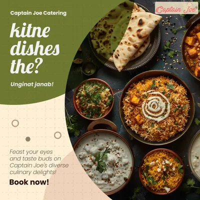 How many dishes do I offer? Unginat janab! This overhead shot displays the sheer variety I can bring to your table, from rich biryanis and paneer curries to creamy raita and fresh naan. There is truly something for every palate.