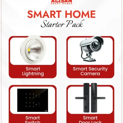 My Smart Home Starter Pack is a great way to begin your automation journey. It includes smart lighting, a smart security camera, a smart switch, and a smart door lock to cover the essentials.