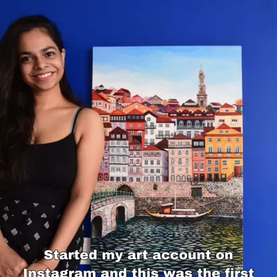 This was a huge moment for me in 2018. I finally started my art account on Instagram, and this painting of a colorful European city was the very first piece I ever posted. It marks the official beginning of sharing my art journey with the world.