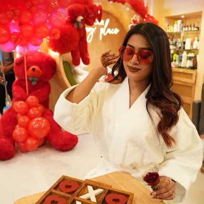 A guest enjoying our Valentine's setup. I believe self-care is the best form of love, and it's wonderful to see my guests embracing their 'me time' at Sorin.