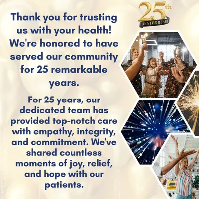 We are proud to celebrate 25 years of serving our community in Delhi. Since 1999, our clinic has been a place of healing and support, and this milestone is a testament to the trust you place in us for your health and wellness needs.