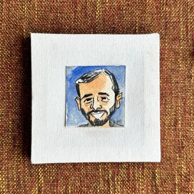 A finished mini-portrait, small enough to be a precious keepsake. I created this series to express gratitude, and it perfectly shows the style of personalized favors I can create for guests at your wedding or birthday party.