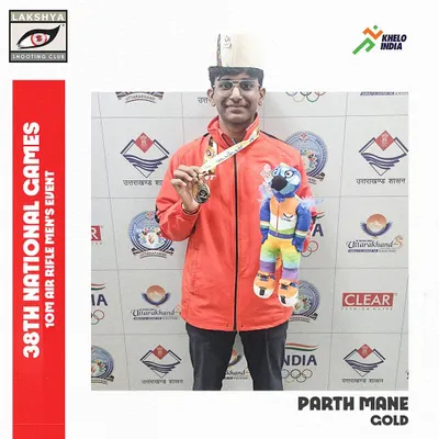 A proud gold medal win for our Khelo India athlete, Parth Mane, at the 38th National Games in the 10m Air Rifle Men's Event.