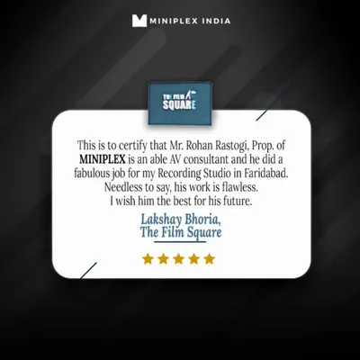 We are proud to share this testimonial from Lakshay Bhoria of The Film Square. It was a pleasure to provide our AV consulting services for his recording studio, and we're thrilled he considers our work "flawless."