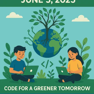 For World Environment Day, our students learned to "code for a greener tomorrow." This graphic represents projects where they created games and stories to raise awareness about protecting our planet, applying their skills to important social causes.