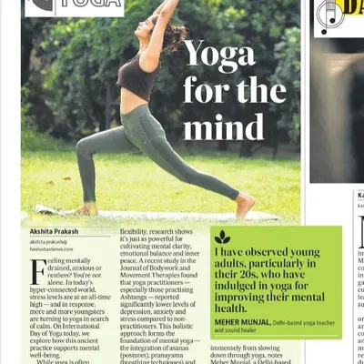I was so grateful to be featured in the Hindustan Times for my work with 'Yoga for the mind'. It's wonderful to see the mental and emotional benefits of yoga being highlighted.