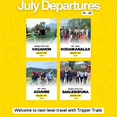 Our July departures are here! We're heading to Vagamon, Kodaikanal, Agumbe, and Sakleshpura. These are exclusive experiential trips, so book your spot now.