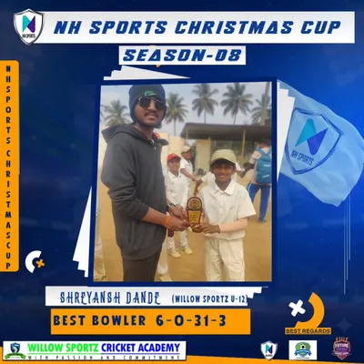 Celebrating Shreyansh Dande, who was named Best Bowler in the NH Sports Christmas Cup for his excellent figures. Our players are trained to perform in competitive tournament settings.