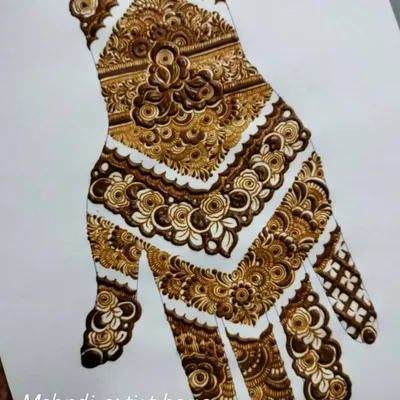 A practice sheet showcasing a full-hand bridal design with a beautiful chevron pattern. This is how I perfect complex layouts before applying them to the skin.