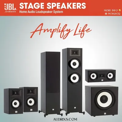 We offer the JBL Stage series, an advanced home audio loudspeaker system that brings the thrill of a live concert into your living room. This collection includes tower speakers, bookshelf speakers, a center channel, and a subwoofer.