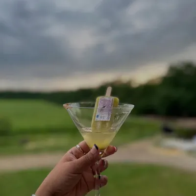A refreshing popsicle cocktail served against the backdrop of a beautiful sunset. This was part of our exclusive bar service for a Hermès-themed sundowner, where every drink was designed to be as elegant and refreshing as the setting.