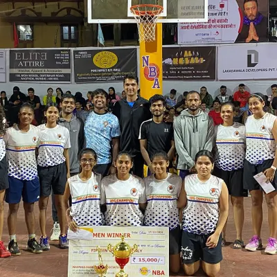 Celebrating a hard-earned victory with the Ring Champions Women's Team at the Nagpada Basketball Tournament. My team coaching focuses on strategy, grit, and teamwork, which were all on display in this championship win.