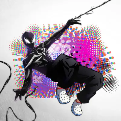 A symbiote version of my Spider-Man Bengaluru spidersona. I experimented with a chaotic, colorful background to capture that classic Spider-Verse energy, contrasting with the sleek black suit.