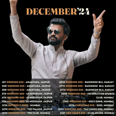 My gig calendar for December 2024 was absolutely packed with wedding gigs, club nights at NSCI Dome and Gigi, and special events for Christmas and New Year's Eve. A month of back-to-back magic and unforgettable parties.