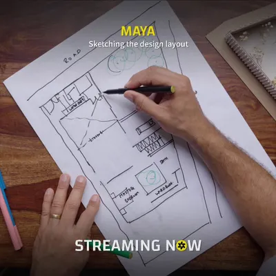 This is where it all begins. A simple hand-drawn sketch helps to quickly map out the basic layout and relationships between spaces, like this initial plan for the 'Maya' residence.