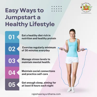 Here are five easy ways to jumpstart a healthy lifestyle. Incorporating a nutritious diet, regular exercise, stress management, self-care, and adequate sleep forms the foundation of Ayurvedic living.