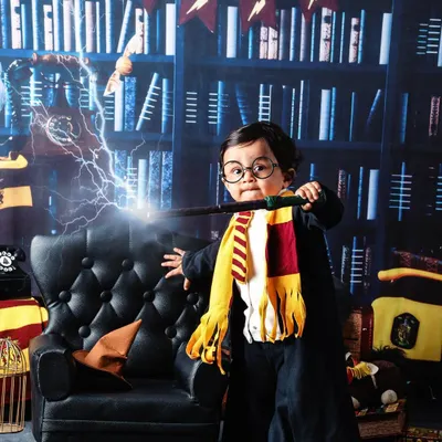 Wingardium Leviosa! For all the Potterheads, I offer a magical Harry Potter themed photoshoot. With a library backdrop, a Gryffindor scarf, and a magic wand, your little one can step right into the wizarding world.